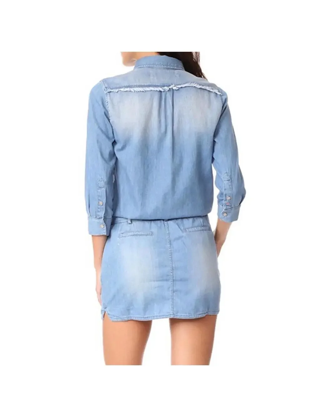 Etienne Marcel Jackie Denim Mini Dress Snap Button Chambray Blue Women's Small - Picture 2 of 9